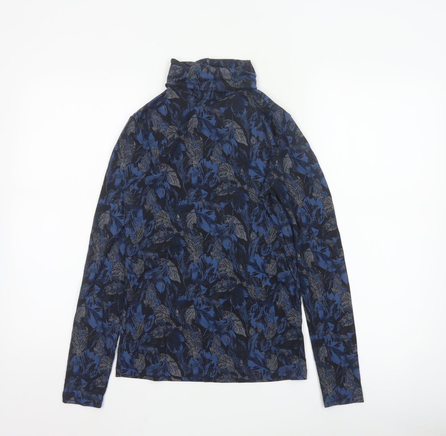 Marks and Spencer Women Blue Floral Roll Neck Long Sleeve Top Size 14