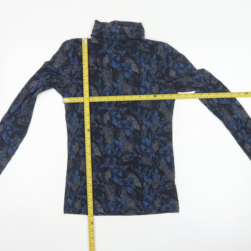 Marks and Spencer Women Blue Floral Roll Neck Long Sleeve Top Size 14