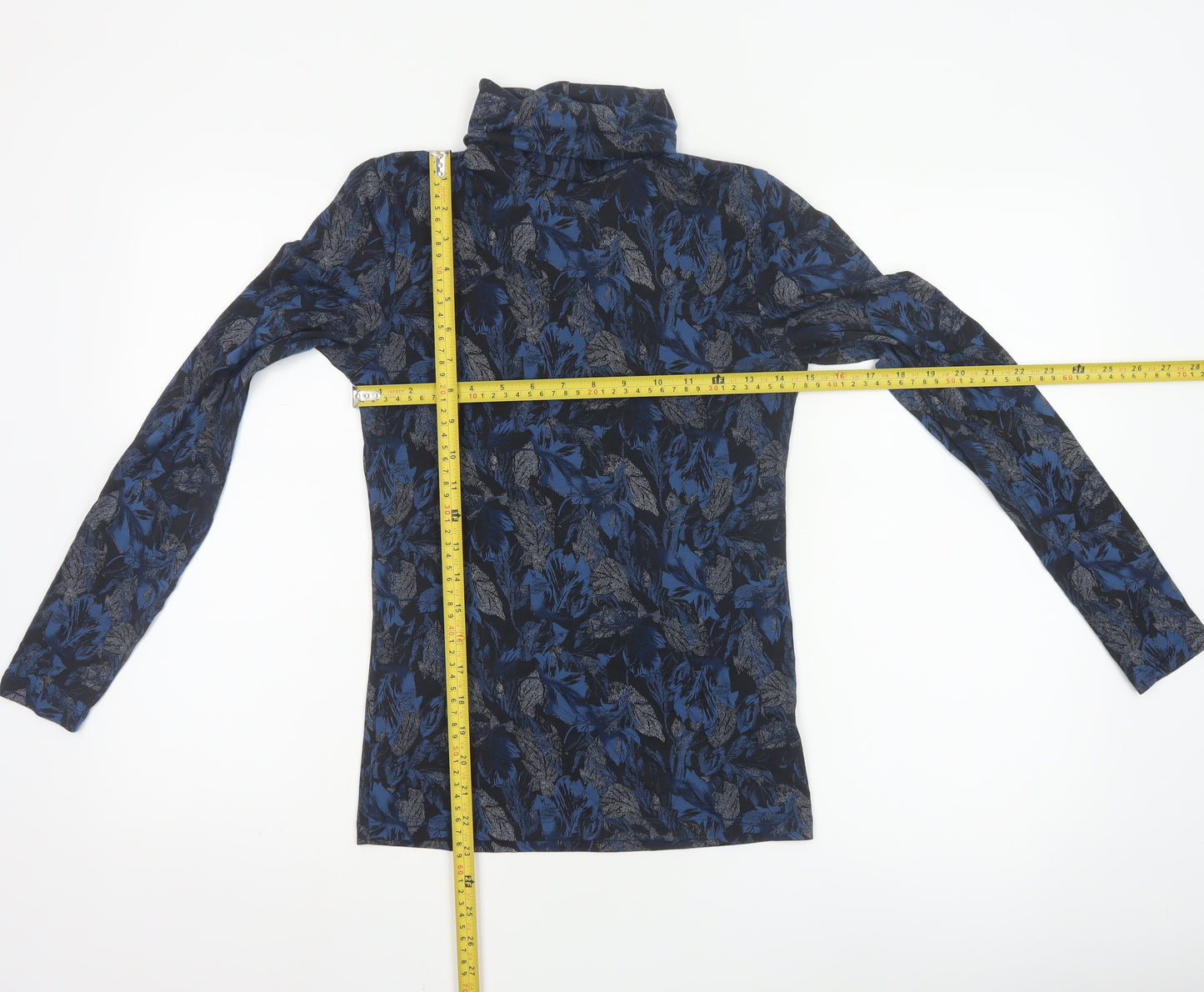 Marks and Spencer Women Blue Floral Roll Neck Long Sleeve Top Size 14