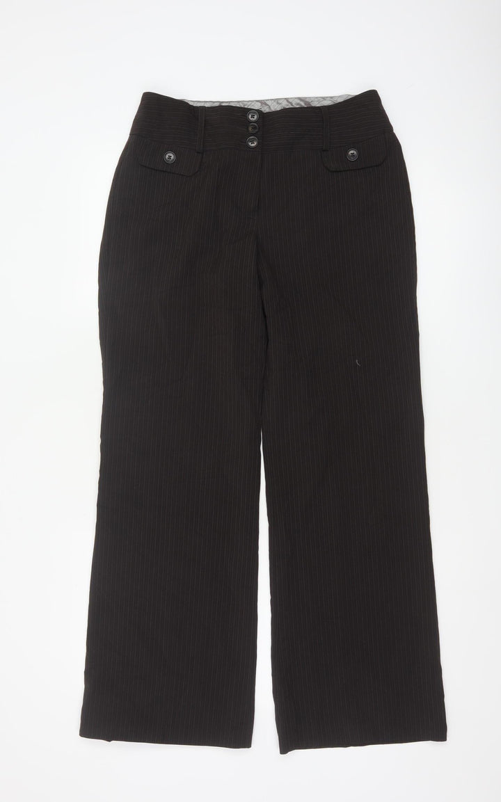 Marks and Spencer Womens Black Pinstripe Wide-Leg Trousers Size 10