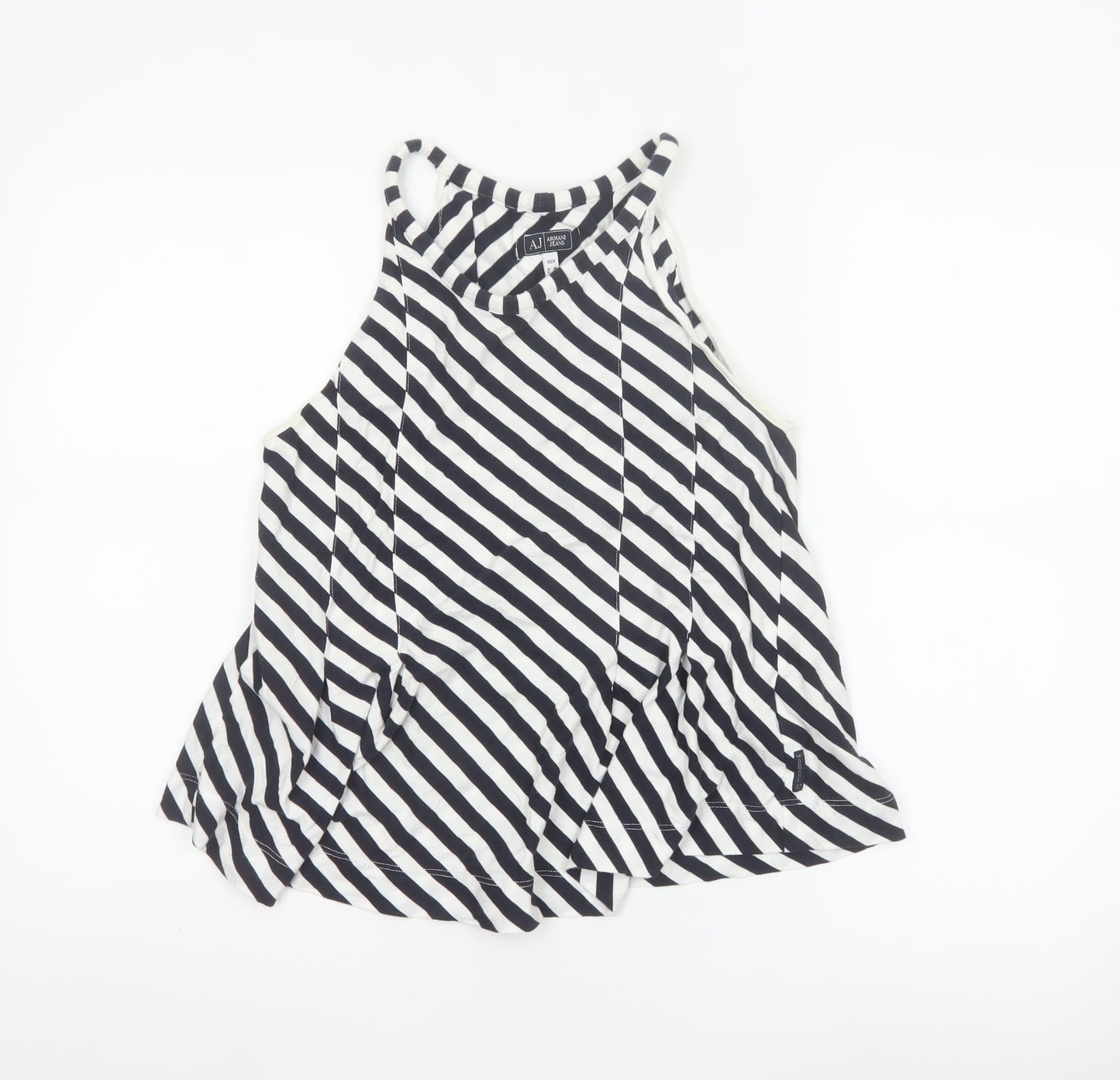 Armani Jeans Womens Black White Striped Halter Tank Top Size 14