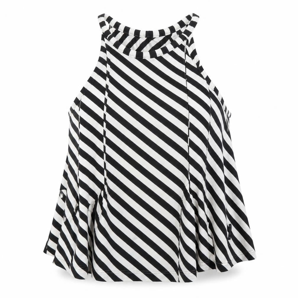 Front view of Armani Jeans women’s black white striped halter tank top, size UK 14