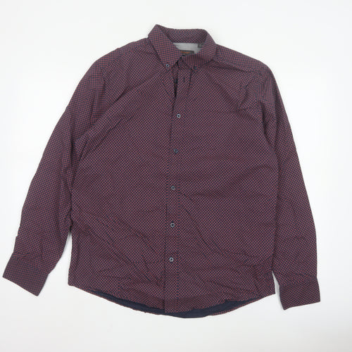 Ben Sherman Men’s Red Geometric Long Sleeve Cotton Shirt L
