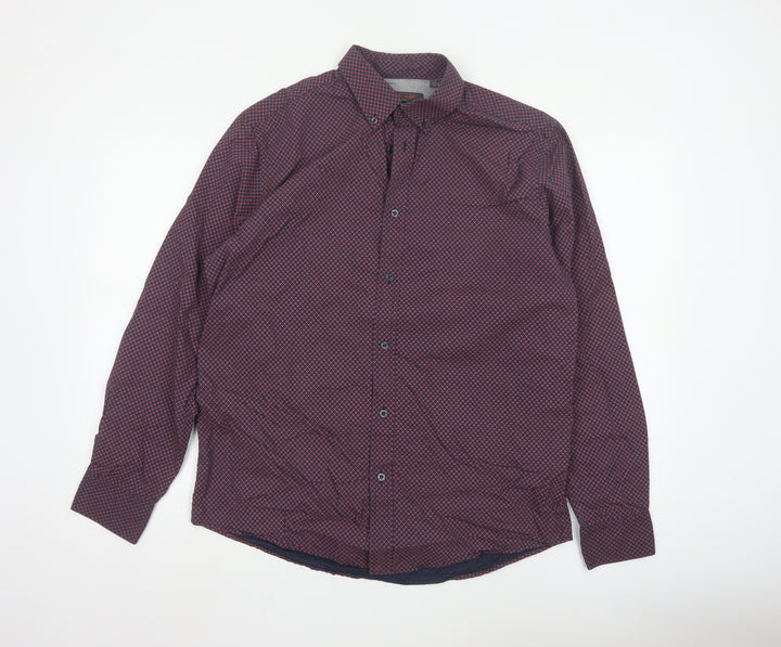 Ben Sherman Men’s Red Geometric Long Sleeve Cotton Shirt L
