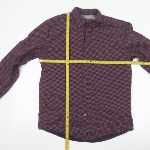 Ben Sherman Men’s Red Geometric Long Sleeve Cotton Shirt L
