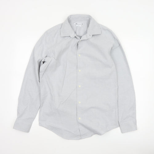 Zara Mens Grey Slim Fit Long Sleeve Button-Up Shirt Size M