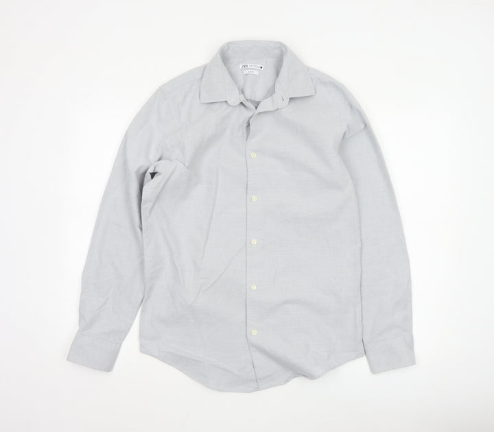 Zara Mens Grey Slim Fit Long Sleeve Button-Up Shirt Size M