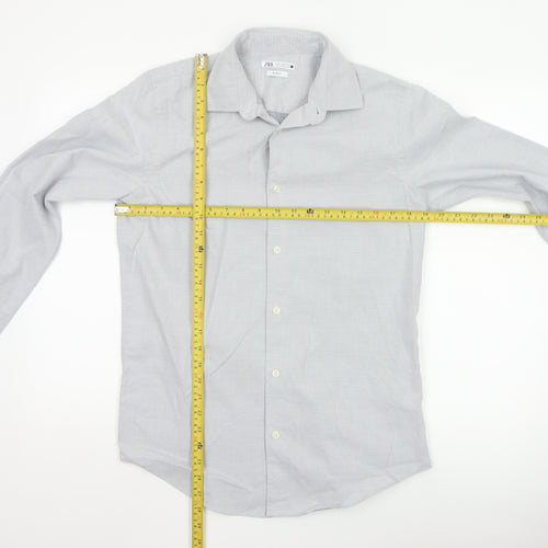 Zara Mens Grey Slim Fit Long Sleeve Button-Up Shirt Size M