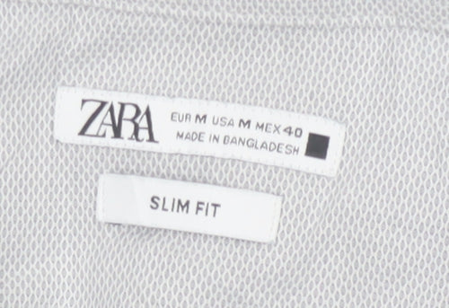 Zara Mens Grey Slim Fit Long Sleeve Button-Up Shirt Size M