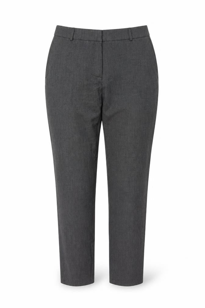 Front view of H&M Women’s Grey Stretch Work Trousers, size UK 12, Straight Leg