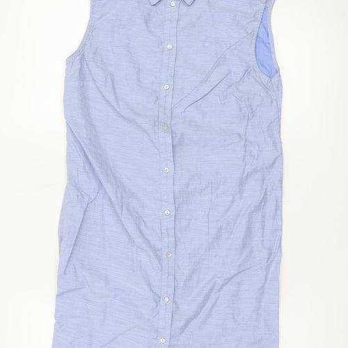 H&M Women Blue Cotton Sleeveless Shirt Dress Size 8