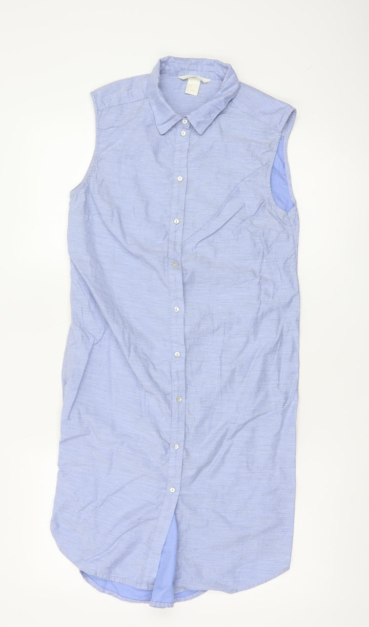 H&M Women Blue Cotton Sleeveless Shirt Dress Size 8