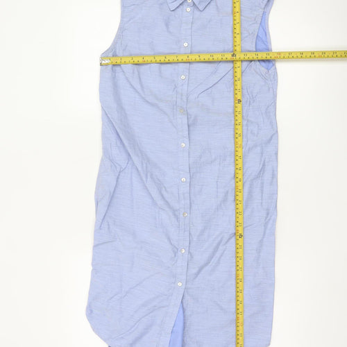 H&M Women Blue Cotton Sleeveless Shirt Dress Size 8