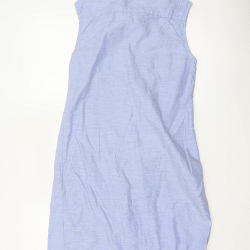 H&M Women Blue Cotton Sleeveless Shirt Dress Size 8