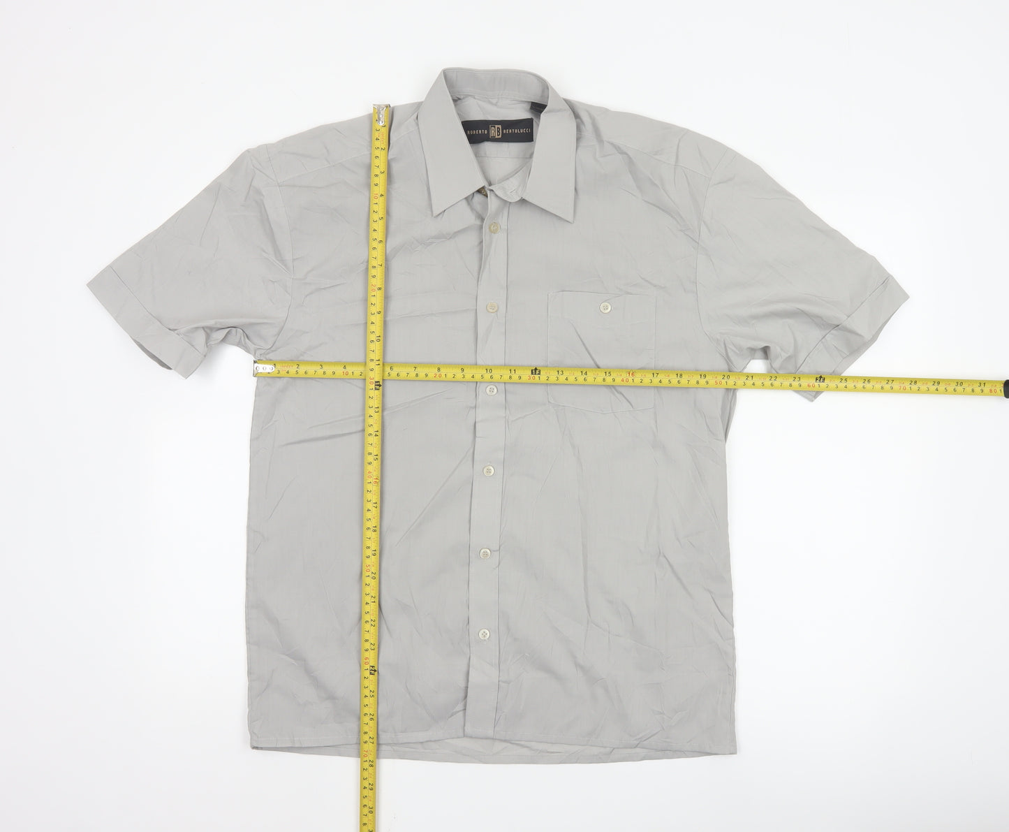 Roberto Bertolucci Men's Grey Short Sleeve Button-Up Shirt M