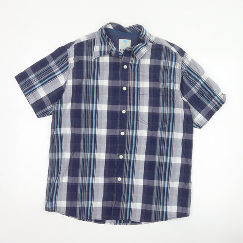 Fat Face Mens Blue Check Short Sleeve Button-Up Shirt M