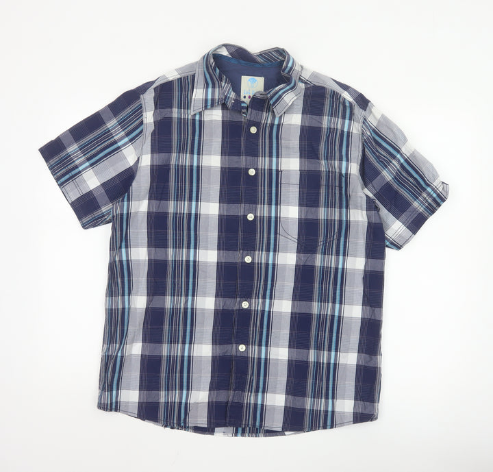 Fat Face Mens Blue Check Short Sleeve Button-Up Shirt M
