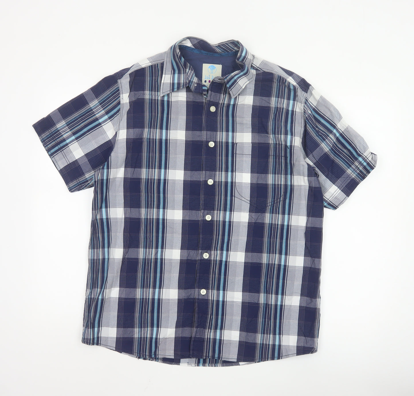Fat Face Mens Blue Check Short Sleeve Button-Up Shirt M