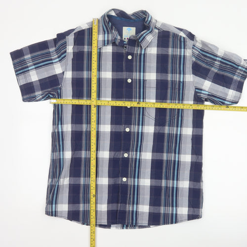 Fat Face Mens Blue Check Short Sleeve Button-Up Shirt M