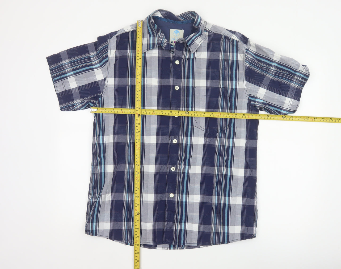 Fat Face Mens Blue Check Short Sleeve Button-Up Shirt M
