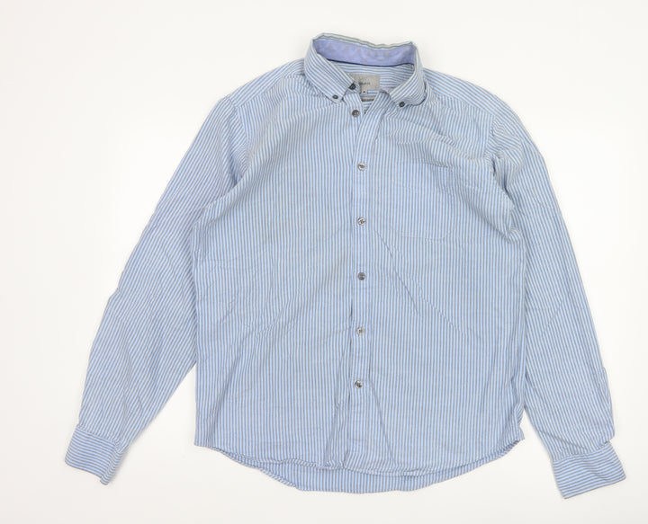 Marks and Spencer Men's Blue Striped Regular Fit Oxford Shirt M