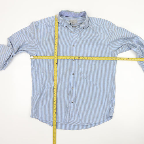 Marks and Spencer Men's Blue Striped Regular Fit Oxford Shirt M