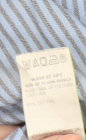 Marks and Spencer Men's Blue Striped Regular Fit Oxford Shirt M