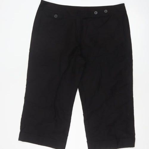 Marks and Spencer Women Black Linen Blend Capri Trousers Size 16