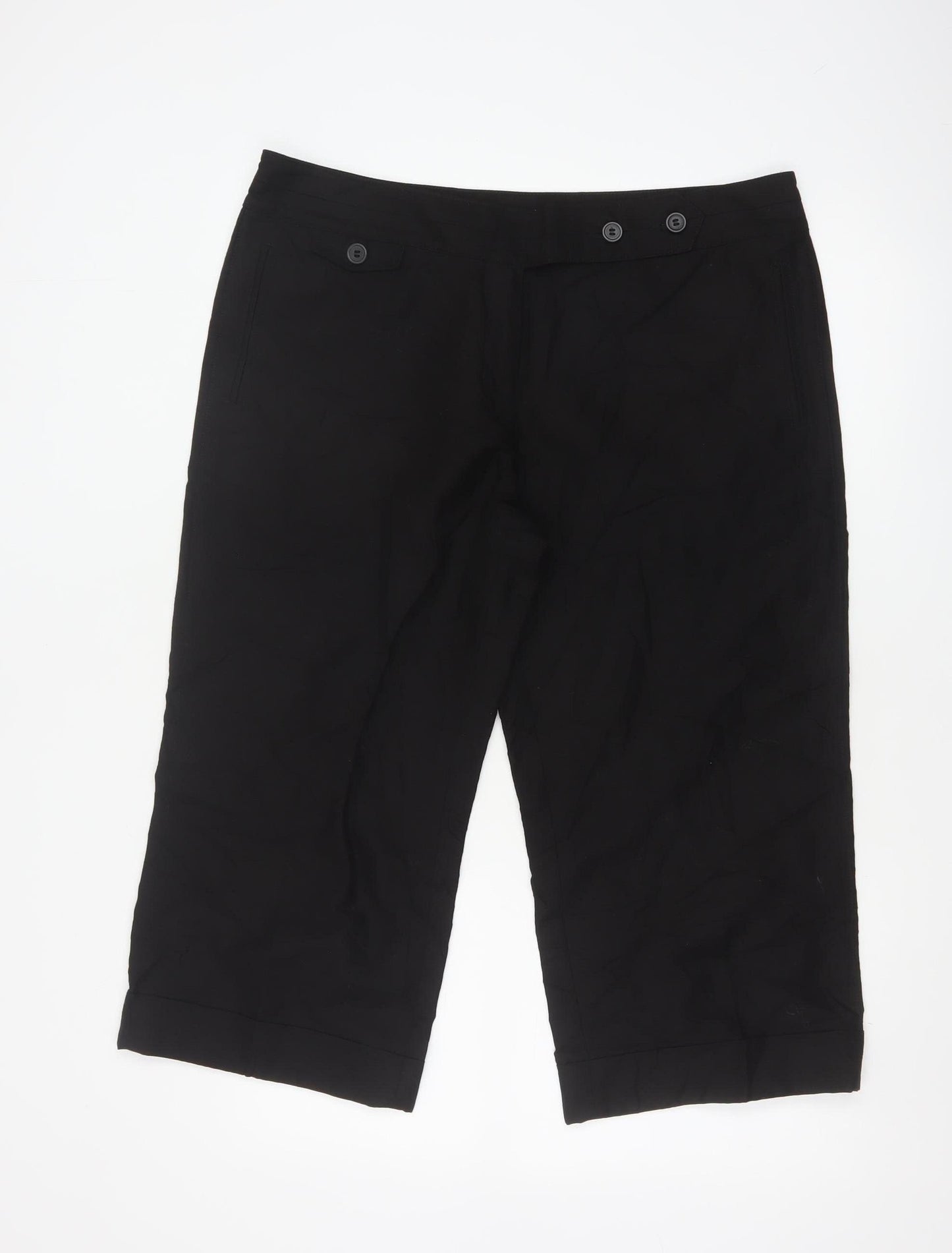 Marks and Spencer Women Black Linen Blend Capri Trousers Size 16