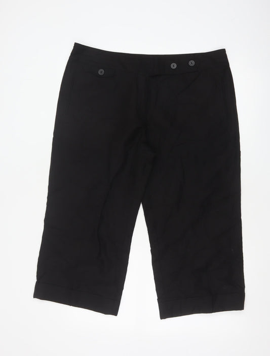 Marks and Spencer Women Black Linen Blend Capri Trousers Size 16