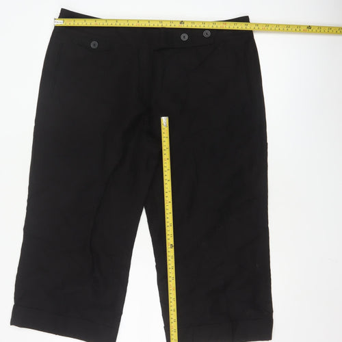 Marks and Spencer Women Black Linen Blend Capri Trousers Size 16