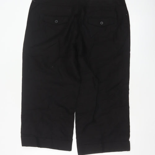 Marks and Spencer Women Black Linen Blend Capri Trousers Size 16
