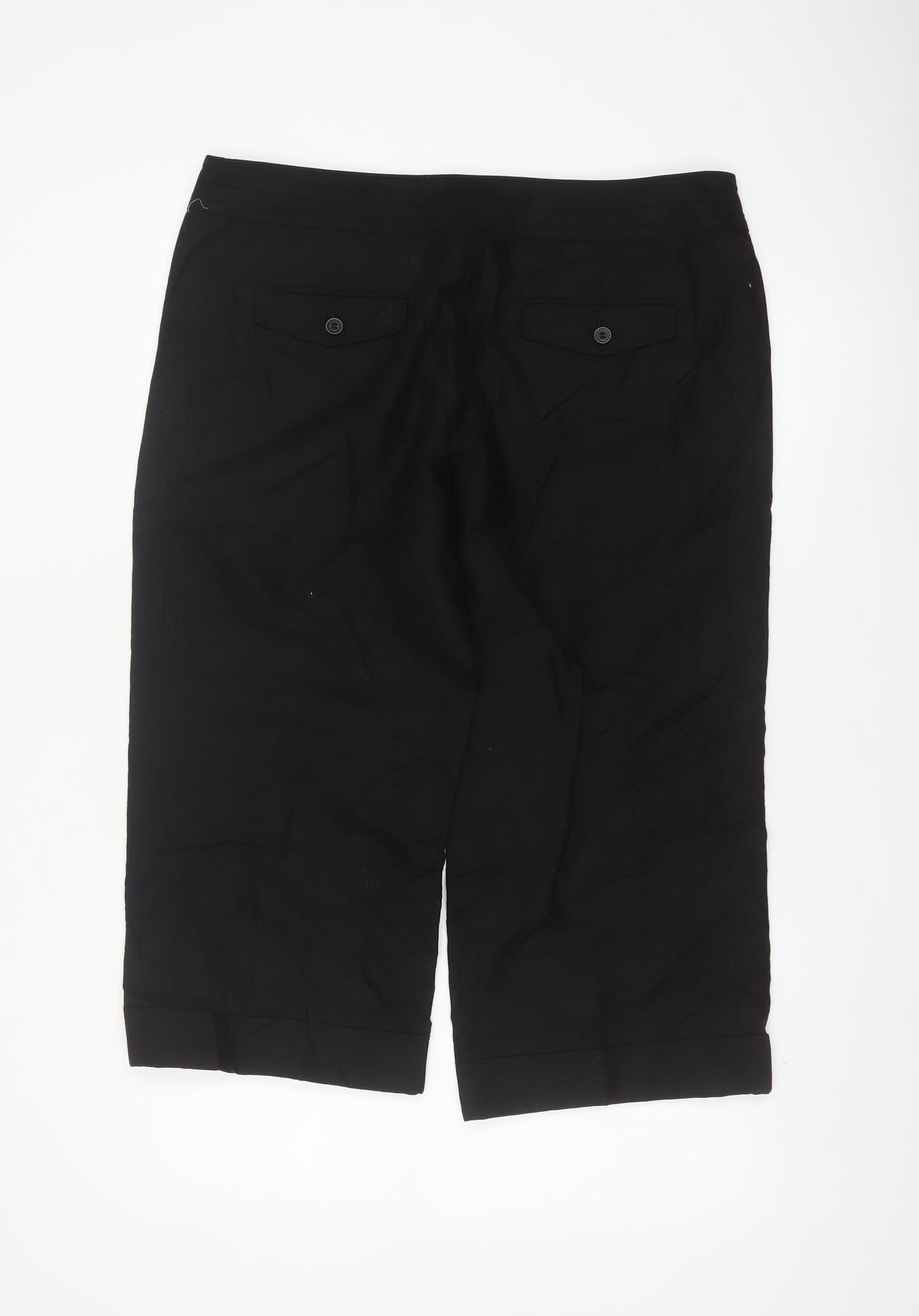 Marks and Spencer Women Black Linen Blend Capri Trousers Size 16