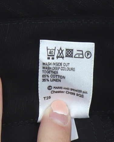Marks and Spencer Women Black Linen Blend Capri Trousers Size 16