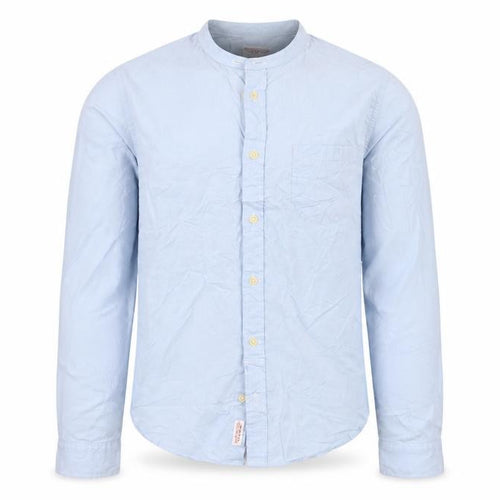 AllSaints Men’s Blue Slim Fit Cotton Long Sleeve Band Collar Shirt XS
