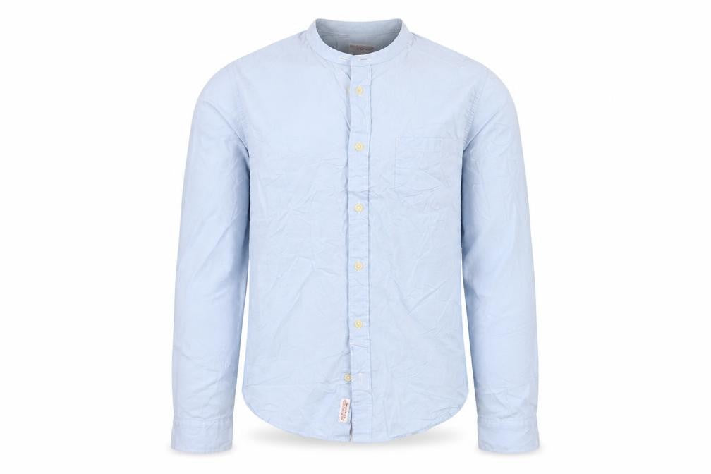 AllSaints Men’s Blue Slim Fit Cotton Long Sleeve Band Collar Shirt XS