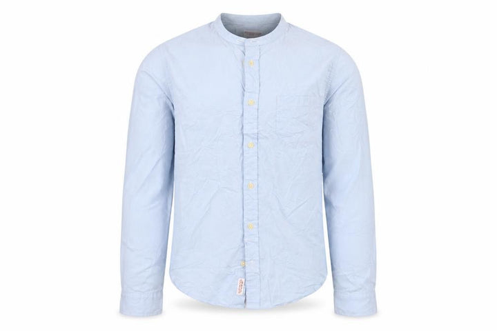 AllSaints Men’s Blue Slim Fit Cotton Long Sleeve Band Collar Shirt XS