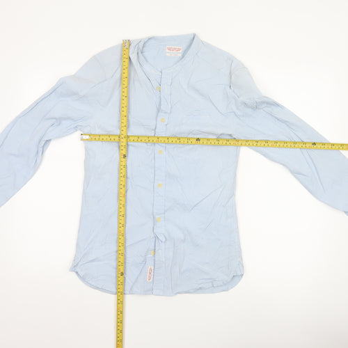 AllSaints Men’s Blue Slim Fit Cotton Long Sleeve Band Collar Shirt XS