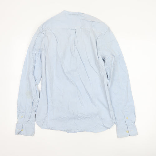 AllSaints Men’s Blue Slim Fit Cotton Long Sleeve Band Collar Shirt XS