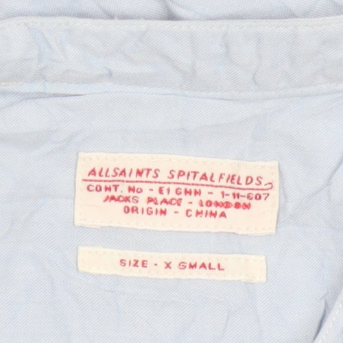 AllSaints Men’s Blue Slim Fit Cotton Long Sleeve Band Collar Shirt XS