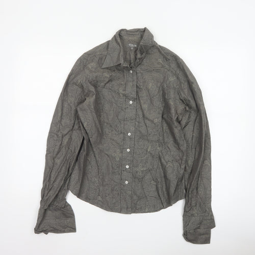 TM Lewin Women Grey Paisley Cotton Long Sleeve Button-Up Shirt Size 12
