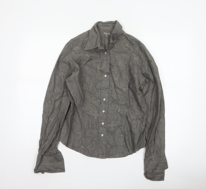 TM Lewin Women Grey Paisley Cotton Long Sleeve Button-Up Shirt Size 12