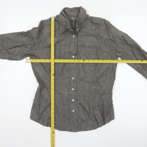 TM Lewin Women Grey Paisley Cotton Long Sleeve Button-Up Shirt Size 12