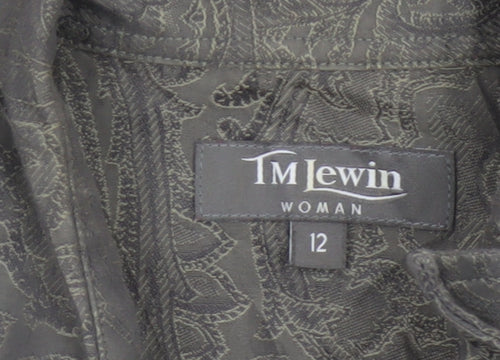 TM Lewin Women Grey Paisley Cotton Long Sleeve Button-Up Shirt Size 12