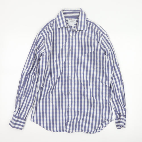 T.M.Lewin Men's Blue Check Slim Fit Cotton Long Sleeve Shirt 15.5in