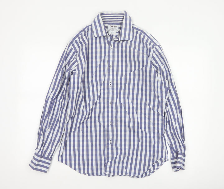 T.M.Lewin Men's Blue Check Slim Fit Cotton Long Sleeve Shirt 15.5in