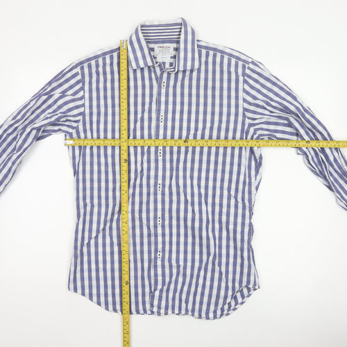T.M.Lewin Men's Blue Check Slim Fit Cotton Long Sleeve Shirt 15.5in