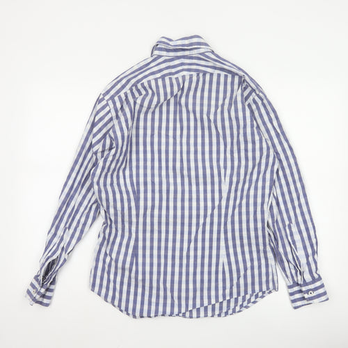 T.M.Lewin Men's Blue Check Slim Fit Cotton Long Sleeve Shirt 15.5in