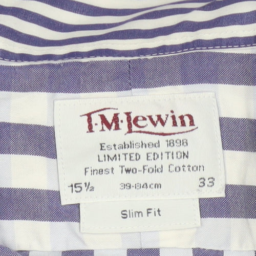 T.M.Lewin Men's Blue Check Slim Fit Cotton Long Sleeve Shirt 15.5in