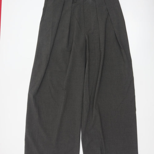 Zara Women Grey Wide-Leg Pleated High-Rise Trousers Size 14
